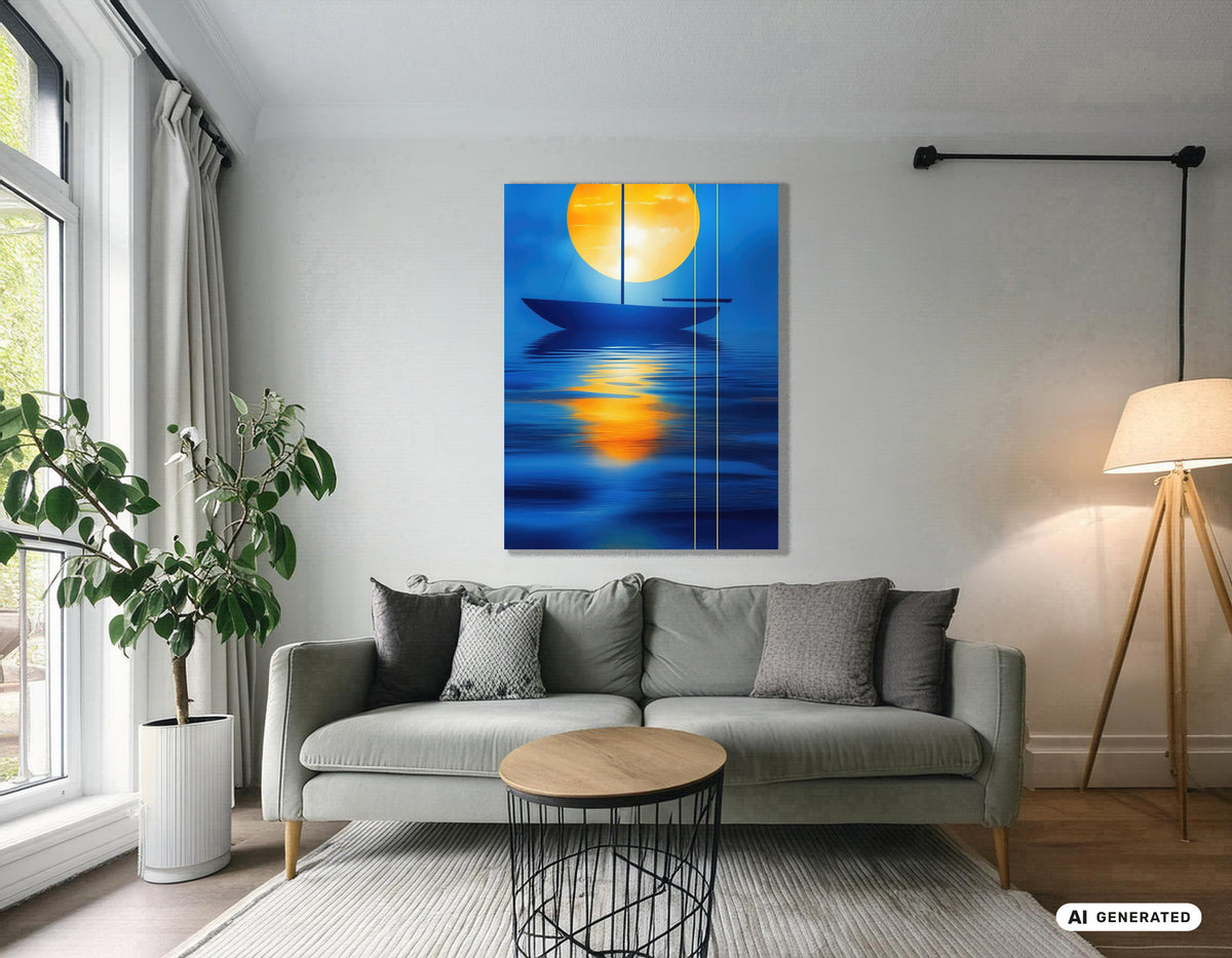 Segel im goldenen Kreis—Wandkunst, Fine Art Print, Leinwand, Acryldruck, Alu-Dibond