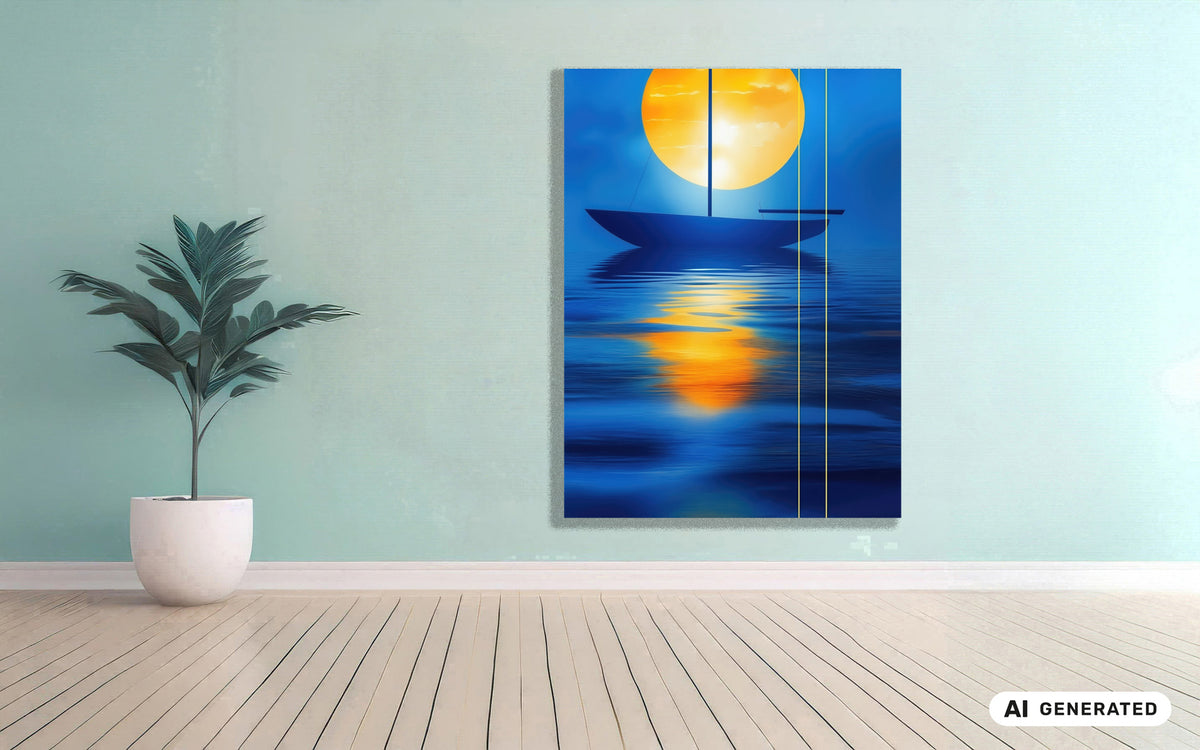 Segel im goldenen Kreis—Wandkunst, Fine Art Print, Leinwand, Acryldruck, Alu-Dibond