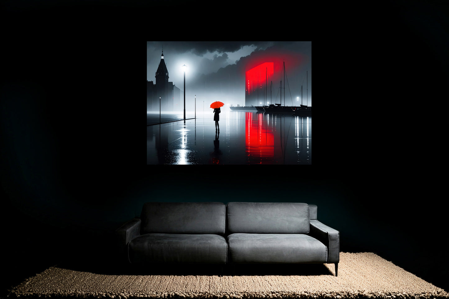 Frau am Seglerhafen bei Nacht-01—Wandkunst, Fine Art Print, Leinwand, Acryldruck