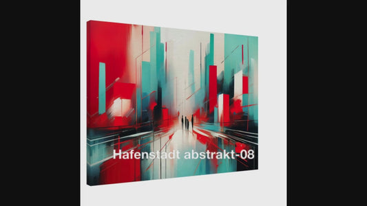 Hafenstadt-abstract-08, toile, tableau mural, rouge, aigue-marine, minimaliste, abstrait, aspect peinture