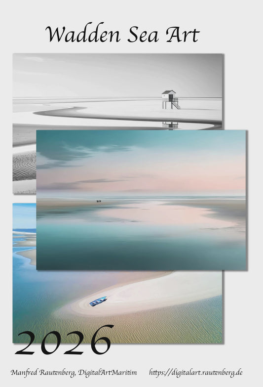 Calendrier mural Wadden Sea Art 2026, français, format A4 et A3, vertical, vasières, mer, calendrier